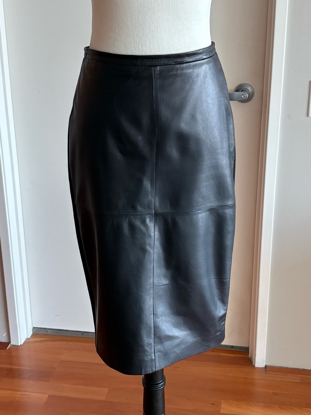 Bagatelle Collection Black Leather Pencil Skirt Mixed Media Stretch Back Sz S